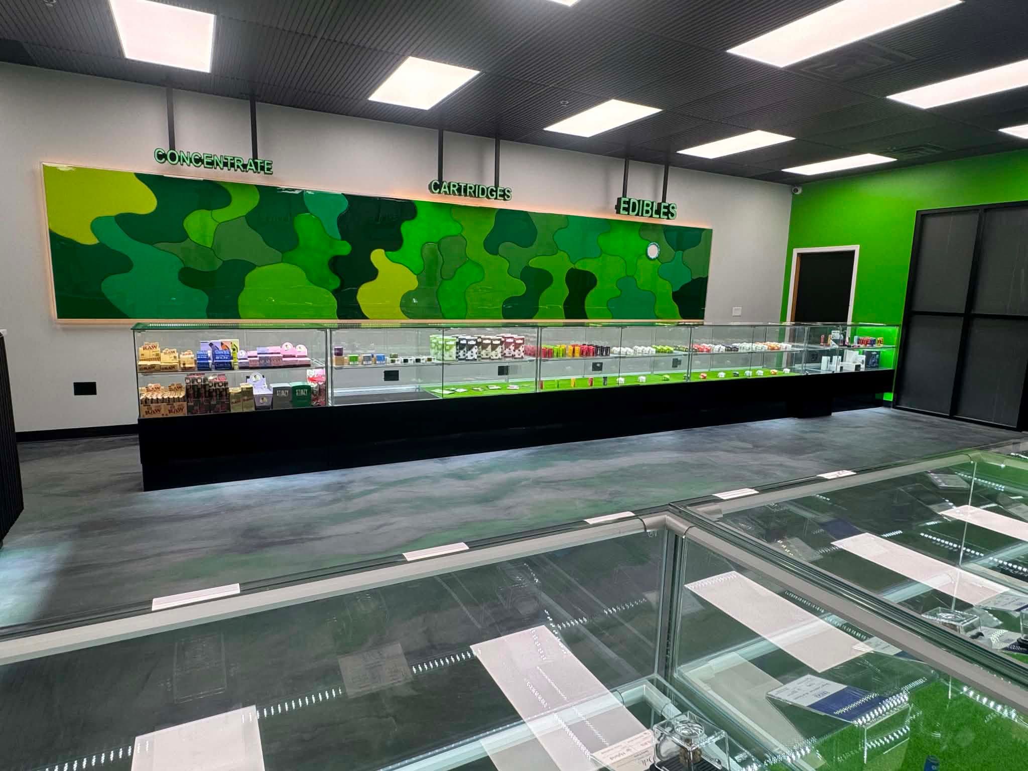 Urban Green display cases and category wall