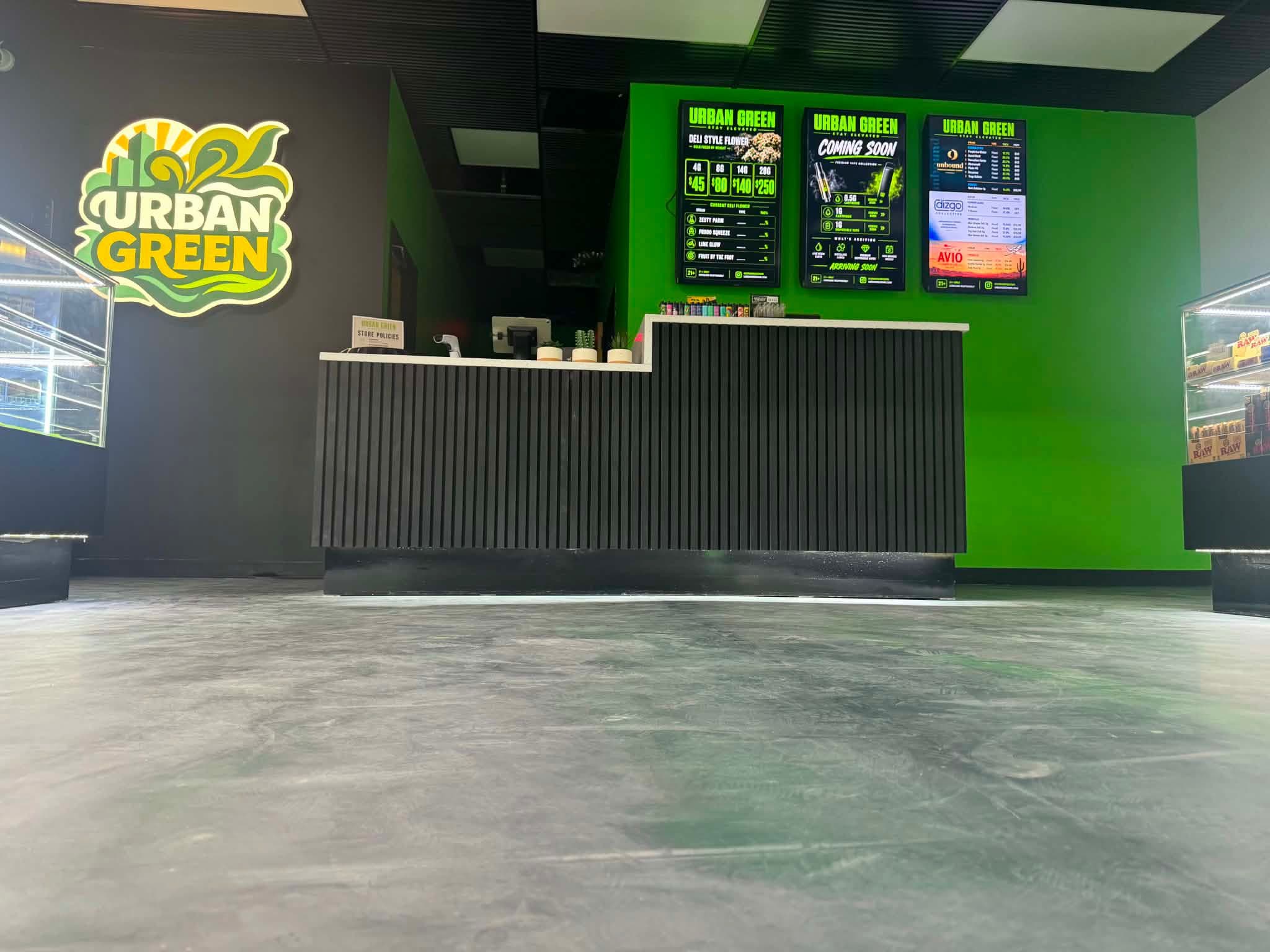 Urban Green checkout counter and menu displays